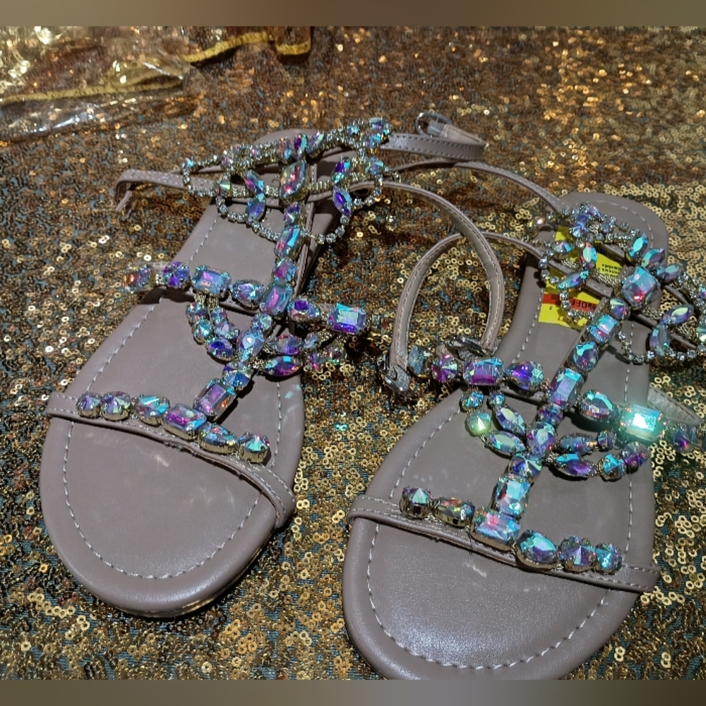 Embellished Gray Sandals